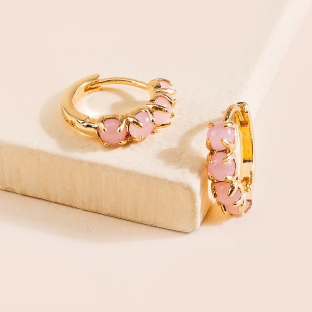 Semi Precious Stone Huggie Hoops
